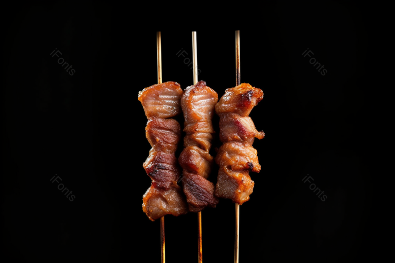 黑色背景下美味诱人的烧烤羊肉串,高清,摄影图,摄影图片,图片大全,摄影图免费下载